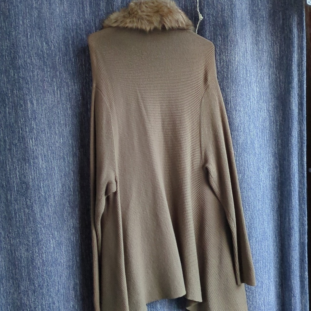 INC International Concepts Womens  Front Cardigan Sweater Faux Fur Trim Taupe 2X - Picture 7 of 10